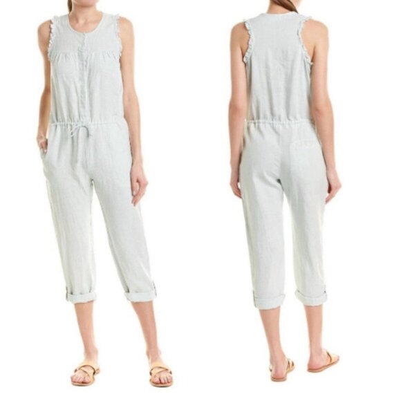 NEW! On the Road 100% Linen Jumpsuit White SZ Large - Picture 3 of 9